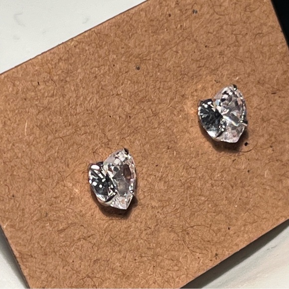 925 Sterling Silver Diamond Heart Shape Studs - Picture 5 of 6